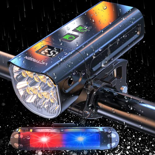 Victagen 5000 Lumens Bike Lights for Night Riding, 6 LED Bike Lights Waterproof Type C Rechargeable Front Bike Headlight and Taillight, High & Low Beam Lights, Power Bank Function, Free Metal Mount