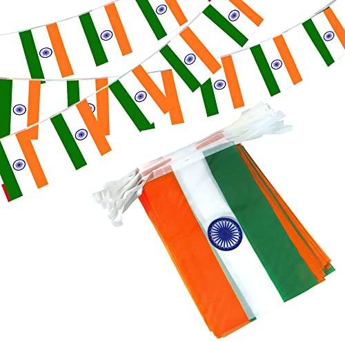 Anley India String Flag Vimplar, Patriotiska evenemang 15 augusti Indian Independence Day Dekoration Sportbarer - 33 fot 38 flaggor