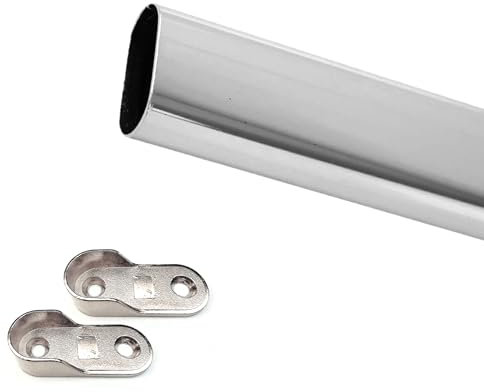 Oval Rail Wardrobe Polished Chrome Hanging Tube Metal Closet Organizer + END SUPPORTS - Custom Length up to 1000mm