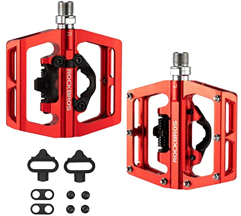 ROCKBROS Pedales de Bicicleta MTB Pedales Mixtos con SPD Calas Pedales Planos 9/16” Antideslizante Doble Caras para Bicicleta Montaña Carretera