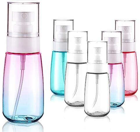 Cosywell Travel Spray Bottle TSA Approved 2oz 60ml 6 Pack Leak Proof Travel Spray Bottle Empty Small Spray Bottles for Perfume Essential Oils Toners Rose Water Cosmetics (6PCS-2PinkBlue2Clear)