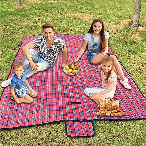Armo Extra Large Tartan Picnic Blanket With Carrying Handle Waterproof Beach Garden Outdoor Washable Picnic Camping Blanket 200CM X 150CM (Red)