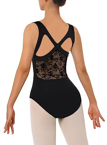 DANSHOW Dentelle Femme Leotard pour Danse Ballet Tank Crisscross back, Ballerina Gymnastics Dancewear(XJ7202-06-XL)