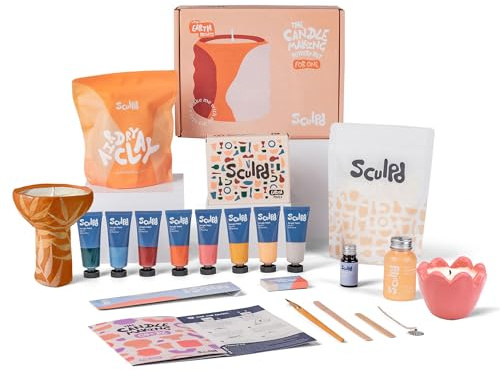 Sculpd Set zur Kerzenherstellung und Töpferei, komplettes Kunst-Set, enthält lufttrocknenden Ton, Sojawachs, 4 Farbstifte, Duft und Werkzeuge, DIY Kunst & Handwerk, Geschenk für Erwachsene, Teenager