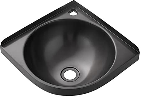 Badezimmer-Waschbecken, kleines Handwaschbecken, Wandmontage, schwarzes Eckwaschbecken mit Wasserhahn und Abfluss-Kombination, Edelstahl-Waschbecken, gewerbliches Mehrzweck-Vorbereitungsbecken, für K
