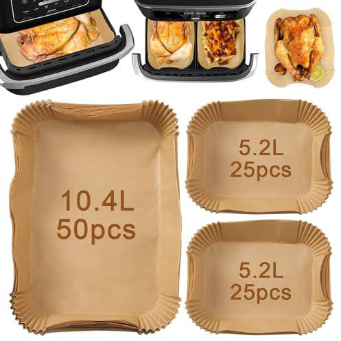 Anttyscar 100PCS Airfryer Backpapier für Ninja Flexi Drawer Dual Zone AF500E 10.4L,Heißluftfritteuse Zubehör für Ninja Foodi AF500EU,DZ201EU,DZ401EU,SL400UK and Other Dual Zone Air Fryer