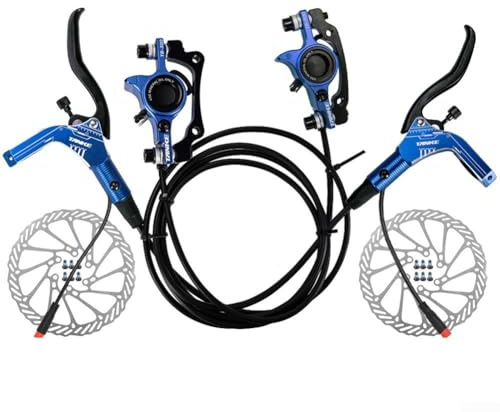 EasyByMall Juego de frenos de disco hidráulicos para bicicleta eléctrica, juego de frenos de disco hidráulicos EBike, palanca de freno de corte de bicicleta eléctrica, con para rotor (azul),