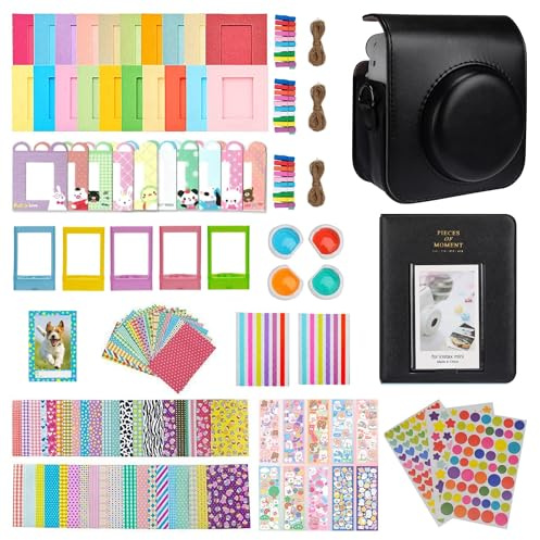 Meetikar Étui pour appareil photo instantané Instax Mini 12 avec 64 poches, album photo et filtres de couleur/cadre, Noir