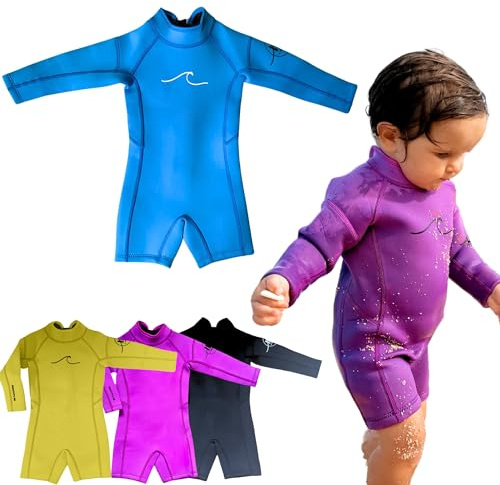 Selective HA Baby, Infant, Toddler, Kids Ultrasoft 1.5mm and 2.5mm Genuine Yamamoto Neoprene Longsleeve Shorty Wetsuit Springsuit (Azure Blue 2.5mm Yamamoto, 0 (XS))