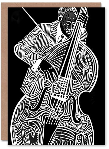 Artery8 Double Bass Black White Jazz Music Player Design Greeting Birthday Card Him Her All Blank