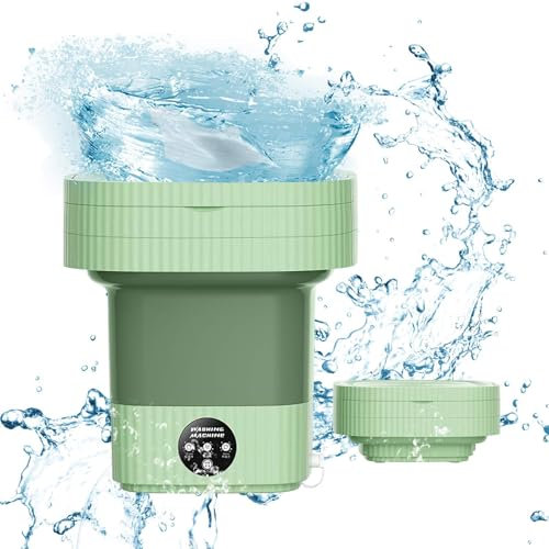 Mini Machine à Laver Portable 8L, Mini machine à laver pliable avec essorage, seau à linge pliable, Lave-linge Mobile, pour les sous-vêtements, chaussettes et petits objets Camping Voyage (Vert 10L)