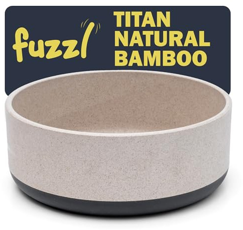 Fuzzl Titan Bamboo & Rubber Base Bowl 18cm with Ultra Grip Base Grey Eco-Friendly, Antibacterial, Durable, Non-Toxic Dog Bowls Dog Water Bowl for Hydration, Feeding for Medium and Large Dogs