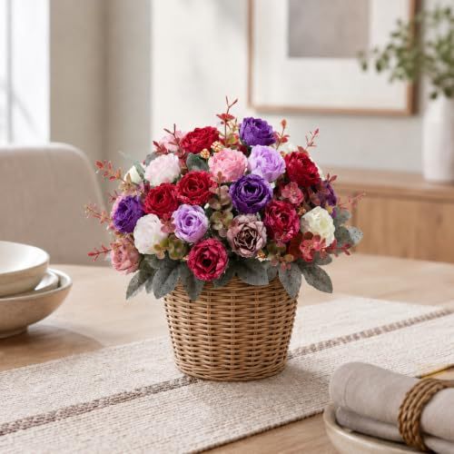 astylishome Decorative Artificial Flowers Roses Fake Flower Faux Rose Single Long Stem Blooms Realistic Decorative Floral for Wedding Home Garden Birthday Party Red 1910