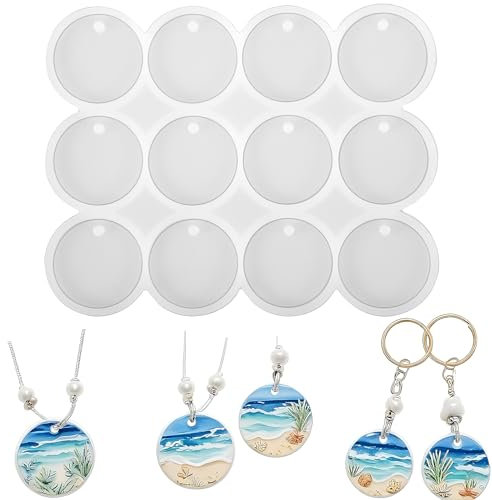 Mabor 12 Stück Silikonformen Epoxidharz Set Kavitäten Epoxidharz Formen Runde Silikonform-Epoxidharz mit Löchern für DIY Anhänger Harzguss Ohrringe Schlüsselanhänger
