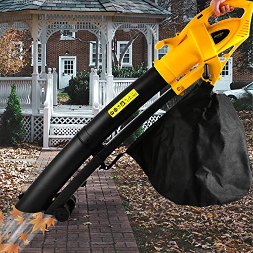 OZBME Souffleur de Feuilles électrique, aspirateur et broyeur, souffleur de haie de Feuilles de Jardin avec Sac de Grande capacité à 6 vitesses/35L