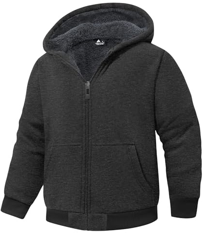 LLdress Sudadera Niños Sudaderas con Cremallera Cálida Capucha Chaqueta Otoño con Caliente Chaquetas Invierno Ourdoor Forro Polar Pullover(Gris Oscuro 2XL)