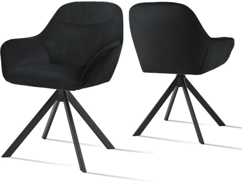 Goeurvant Lot de 2 Chaise Pivotante Velours Noir Salle à Manger avec Accoudoirs Chaise de Cuisine Fauteuil Pieds en Métal pour Salon