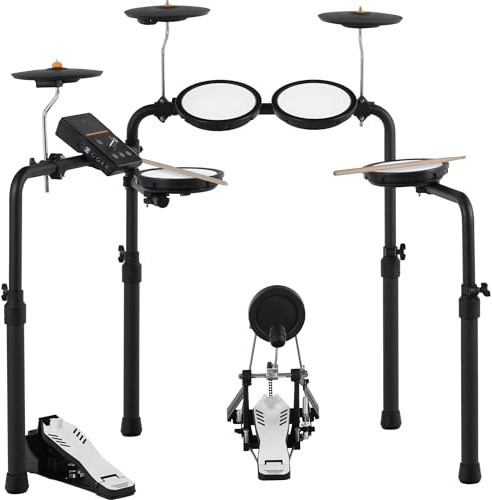 XDrum DD-250P E-trumset – elektronisk trumma med näthuvud och bassängkuddar, kickpedal med dyna, HiHat-styrenhet – integrerad Bluetooth-mottagare – trumset inkl. stämnyckel och pinnar