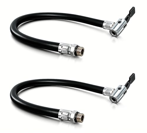 leruiyezs 2 pcs Neumático Bomba Manguera con Conector Inflador Ruedas Neumático con Manguera Flexible, Tubo de Extensión de Válvula de Goma para Neumático de Vacío de Coche 38 cm, 12,5 mm Rosca