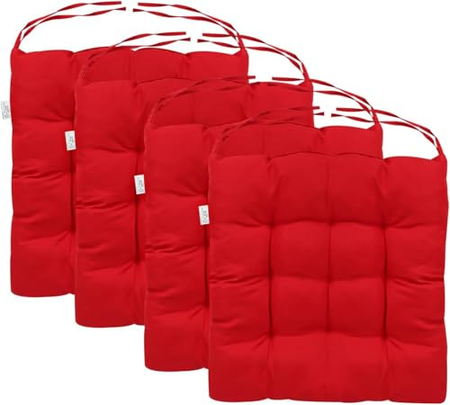 M.J COMFY-LIFE 8pcs Seat Cushions for Dining Chairs 40x40cm – Non-Slip Washable Chair Pads with Ties – Soft Polyester & Pearl Cotton Filling for Kitchen, Office, Garden, Patio (Red)