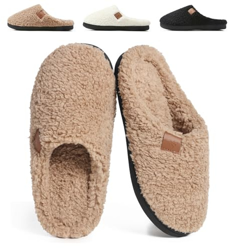 SRONEY Zapatillas de Estar por Casa Mujer Hombre Invierno Pantuflas de Peluche Teddy Cálidas Suave con Espuma de Memoria House Slippers Winter, Marrón, 38/39 EU