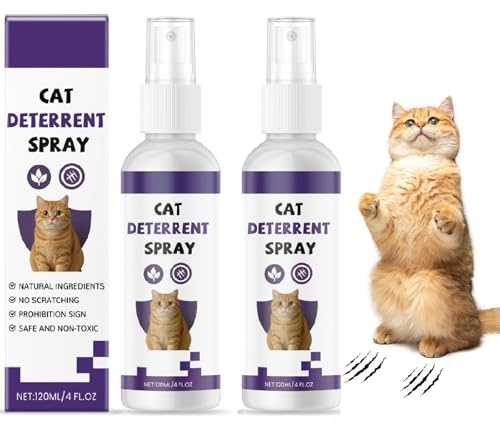 Spray Repellente per Gatti 120 Ml, Spray Anti-graffio per Gatti, Spray Deterrente per Gatti per Interni Ed Esterni, Impedisce di Graffiare Mobili, Piante, Divani, Tappeti, Tende (2pcs)