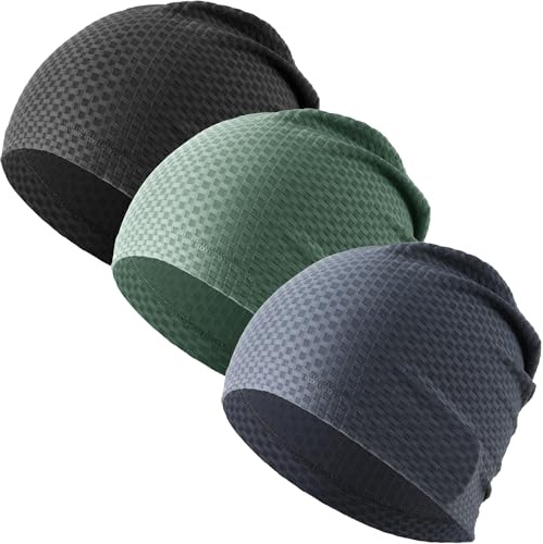 WTACTFUL 3-Pack Lightweight Cooling Skull Cap for Men & Women Summer | Waffle Grid Texture, Breathable, Quick Dry, Moisture Wicking for Running Cycling Motorcycle Hard Hat Helmet Liner