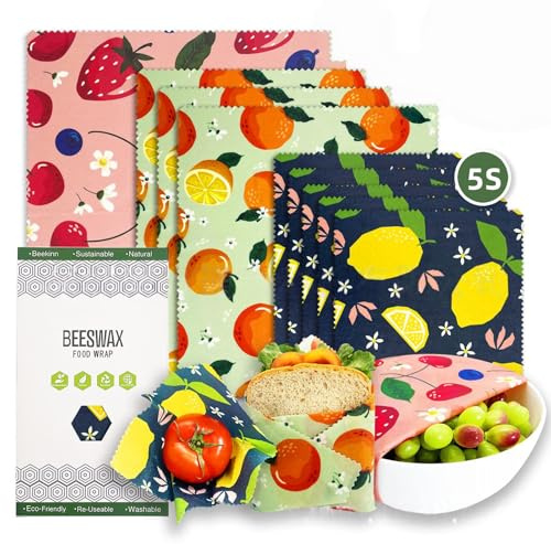 Rusokufo Set 9 Panni Cera D’Api Riutilizzabili Cotone Bio (1L 3M 5S), Soluzione Resistente per Cucina E Alimenti, Uso Quotidiano per Frutta Pane E Contenitori, Design Semplice, qualità Prezzo