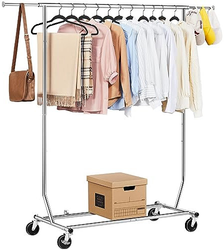 Yaheetech Kleiderständer Kleiderstange auf Rollen Ausziehbarer Garderobenständer Höhenverstellbarer Kleiderbürgel mit zusammenklappbarem Unterteil bis 90 KG belastbar