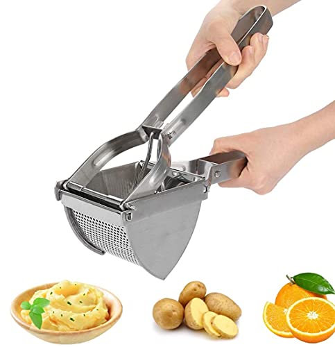 Schiacciapatate, Schiacciapatate Acciaio Inox Manuale Schiacciapatate Passapatate con Impugnatura Antiscivolo per Patate, Frutta, Verdura, Argento