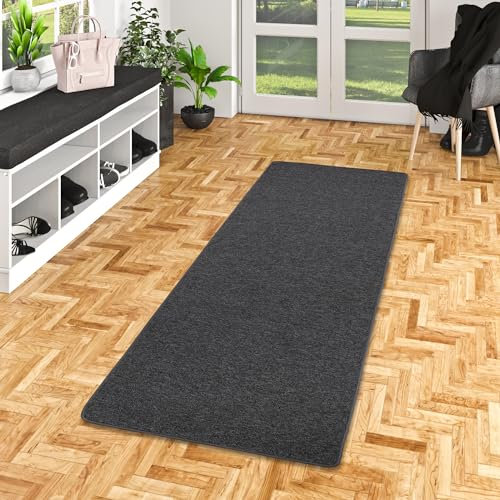 Snapstyle Feinschlingen Läufer Velour Teppich Strong Schwarz Grau in 9 Größen