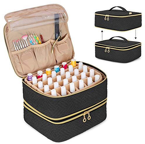 Luxja Nail Polish Organiser Case, Detachable 2 Layers Nail Varnish Case - Hold 60 Bottles (15ml - 0.5 fl.oz), Nail Varnish Storage Bag (Patented Design), Black