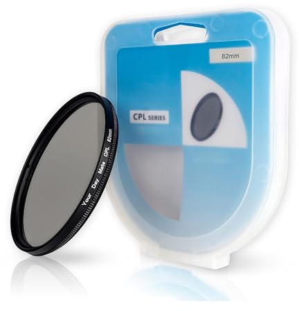 Polarisationsfilter CPL, Ø 82 mm, minimerar störande ljusreflexer, förbättrar optisk klarhet och färgåtergivning, cirkulärt polarisationsfilter i aluminiumfattning, kamerafilter