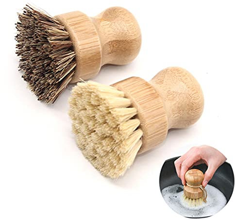 Cepillo para Platos de Bambú Cepillo de Madera para Lavar Platos Cepillo para Lavar Ollas Cepillo para Fregar Cepillos para Platos Cepillo Limpieza Cocina para Utensilios Cocina Sartén Limpieza 2pcs