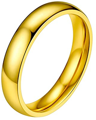 PROSTEEL Anillo Mujer Oro 4mm Ancho Acero Inoxidable Dorado Anillos de Compromiso Boda Alianza Tamaño 25 Joyas para Mujeres Hombres Parejas