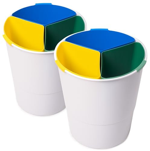 COMPATTO XL - 2 Cestini Spazzatura Differenziata 17 Litri | Con 3 Scomparti per la Piccola Raccolta Separata di 3 tipi di Rifiuti in un Unico Contenitore | Set da 2 Cestini BIANCHI