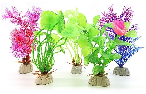 MHYMX Aquarium Pflanzen Künstlich, 5 Stück Kunststoff Künstliche Wasserpflanzen Klein Bunt Plastikpflanzen Aquarium Dekoration für Aquarien und Reptilienterrarium