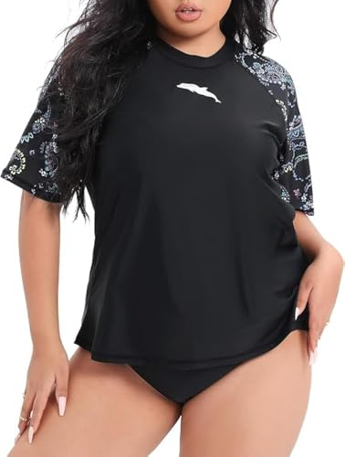 Halcurt T-shirt UV pour Femme Grande Taille - Rash Guard à Manches Courtes - UPF 50+ - Maillot de Bain à Séchage Rapide - Protection UV - 1X-4X, XXL grande taille