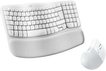 Logitech Wave Keys for Mac + Lift Vertical Mouse for Mac, Wireless ergonomic keyboard and mouse combo, Cushioned Palm Rest, Bluetooth, optimised for macOS/iPadOS/MacBook/iMac/iPad, QWERTY UK - White