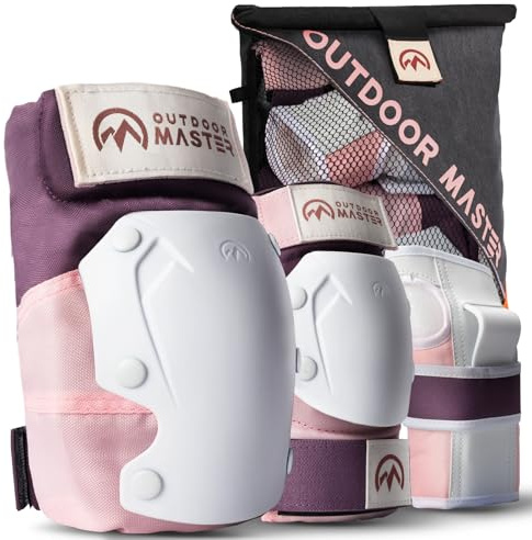 OutdoorMaster Adult Knee and Elbow Pads Set - Skate Protective Gear with Wrist Guards - Adult & Youth - Pink, L - [6pcs]
