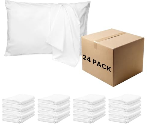 LINENLINE 24 Pack Pillowcases Queen Size with Envelope Closure, Soft Brushed Microfiber Pillow Cases Set for Hotel, Therapy Clinic, Fabric Markers, 20x30 Inches, White