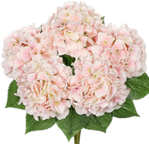 Hollyone blekrosa hortensior bukett konstgjorda blommor, stora falska hortensior bukett fusksilkesblommor för heminredning, blomsterarrangemang, bröllop, blombuketter, vardagsrumsdekorationer