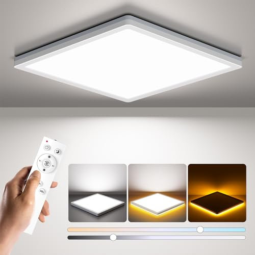BLNAN LED Deckenleuchte Dimmbar, 18W 1800LM Deckenlampe mit Fernbedienung, 4W Nachtlicht Warm, 3000K-6500K Ultra Dünn deckenleuchte für schlafzimmer Küche Balkon Keller Büro, Eckig Weiß 22CM