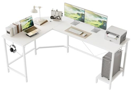 Mericonia L-förmiger Schreibtisch, 170 cm Eck-Gaming-Schreibtisch fürs Homeoffice, Computertisch, Stabiler Schreibarbeitsplatz für kleine Räume, einfach aufzubauen, weiß