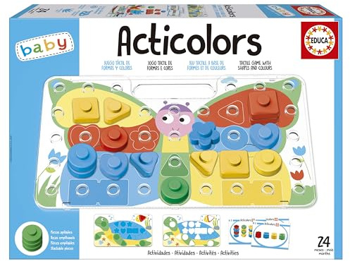 Educa - Acticolors | Juego Infantil para apilar fichas de Colores con Formas geométricas. Encajables para Colorear la Figura. Recomendado a Partir de 2 años (20169)
