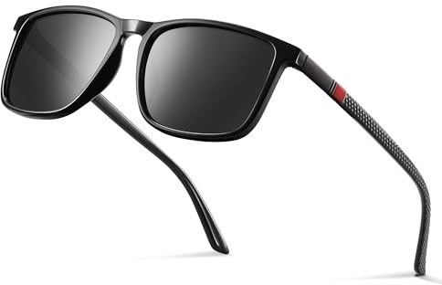 kunchu Polarized Sunglasses Men Women - UV400 Protection Sunglasses Men Women TR90 Ultralight Frame Black Retro Sport Polarized Sunglasses for Fishing, Fishing, Skiing Black/Red
