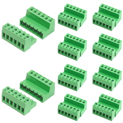 DIFLAX 10 Pezzi Morsettiera a Vite, 6 Poli Connettore, PCB Scheda Circuito Stampato, Terminale PCB, Spina Femmina Maschio, Connettori Morsettiere, Passo 5.08mm per Prototipo PCB Cablaggio