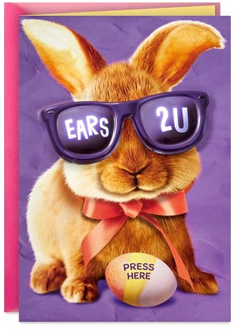 Hallmark Musical Easter Bunny Card with Light (Ears 2 U) for Kids, Grandchildren, Nieces, Nephews