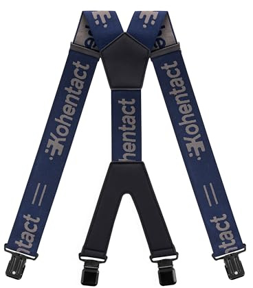 Kohentact Men’s Industrial Strength Work Suspenders 2-Inch Wide X-Back Heavy Duty Braces with 4 Strong Metal Clips, Elastic Adjustable, Unisex for Dress Pants, Work Trousers, Motorcycle Pants