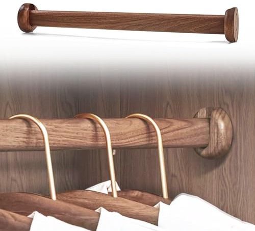 Mörk valnötskläder och hängstång för hängstång 80 kg kapacitet garderobsstöd med ändlock 30 cm trähängare för effektiva förvaringslösningar i hem och kontor